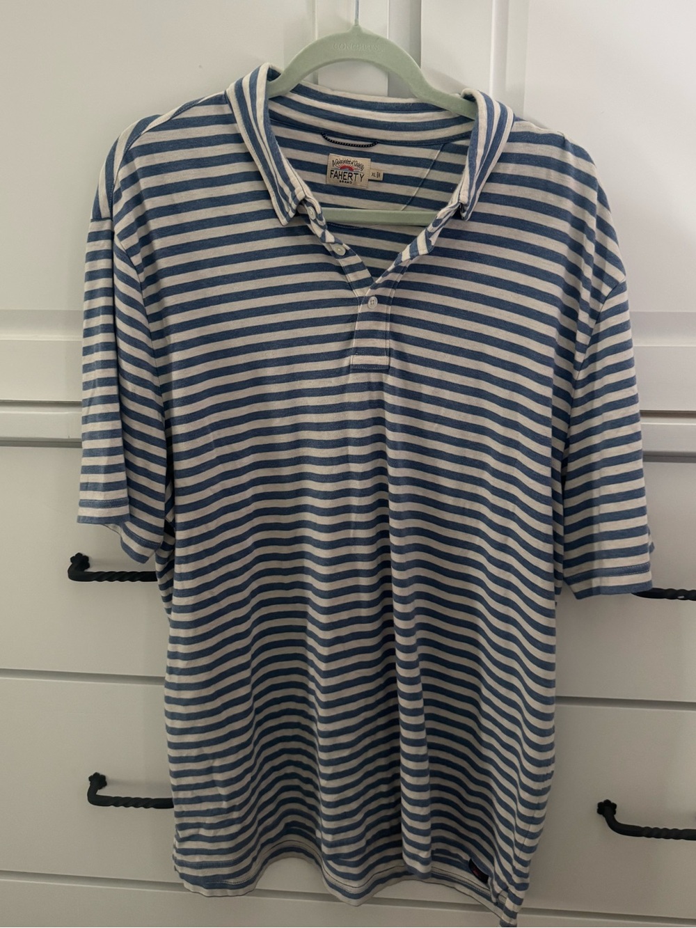 Faherty Blue and White Striped Polo Shirt